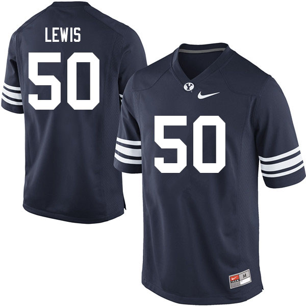 Men #50 Preston Lewis BYU Cougars College Football Jerseys Sale-Navy - Click Image to Close